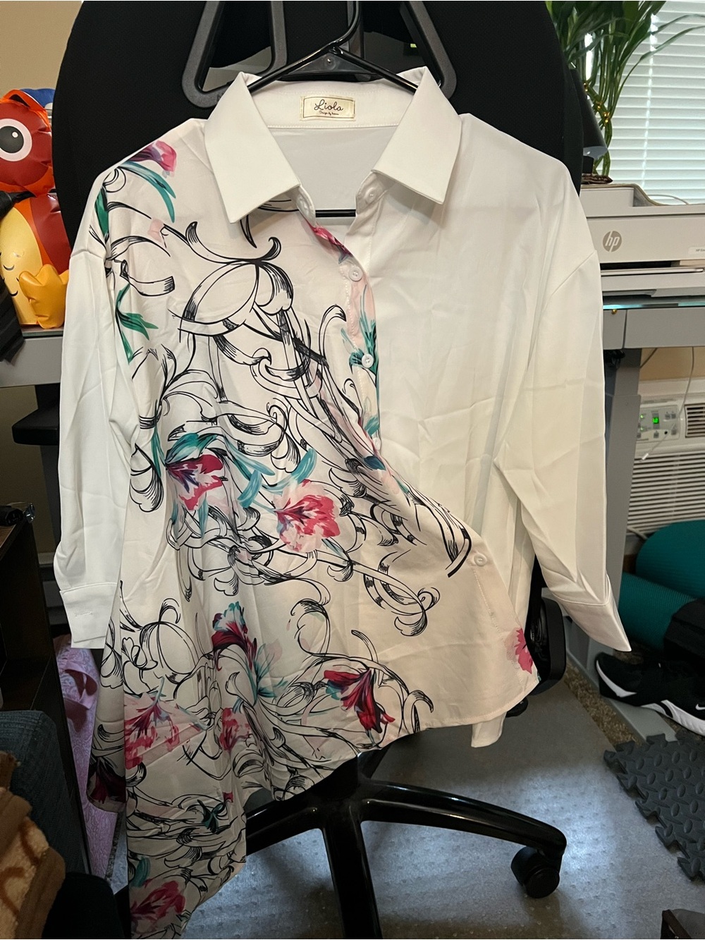 White Floral Print Button-Up Shirt